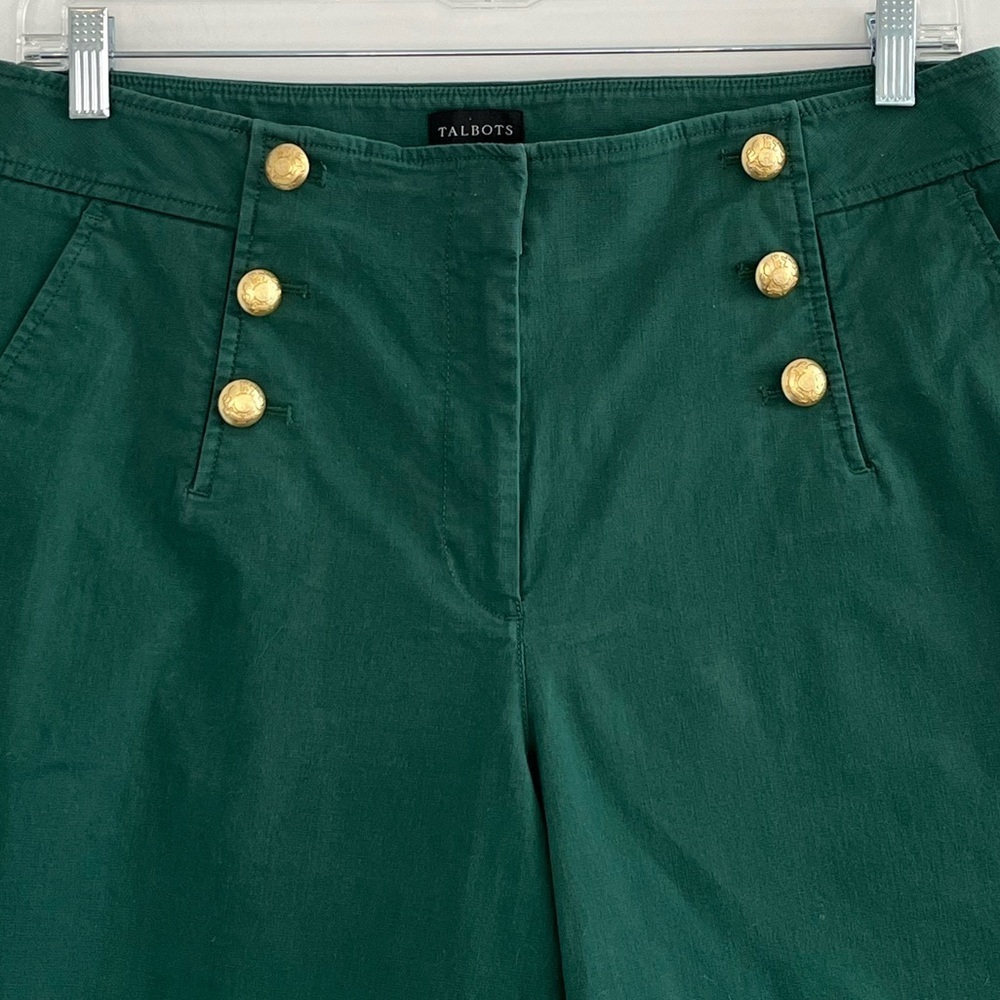Talbots Green Cotton Slub Sailor Crop Pants Nautical Wide Leg Size 14 Vacation - Picture 3 of 13
